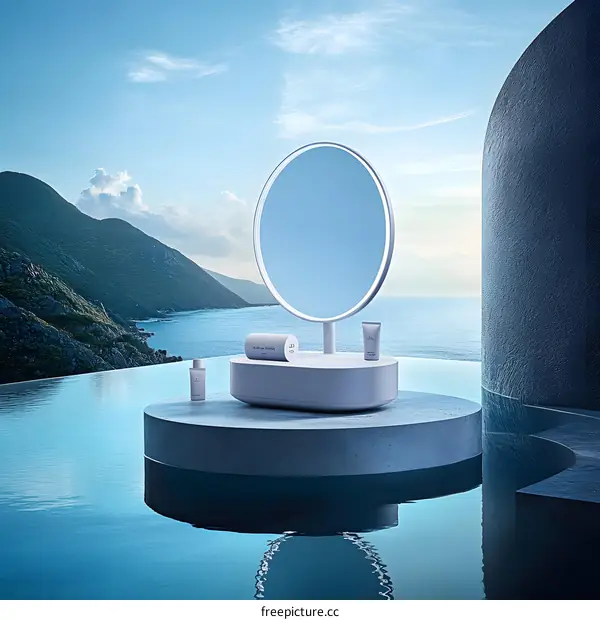 Modern Vanity Mirror Set on a Poolside Platform