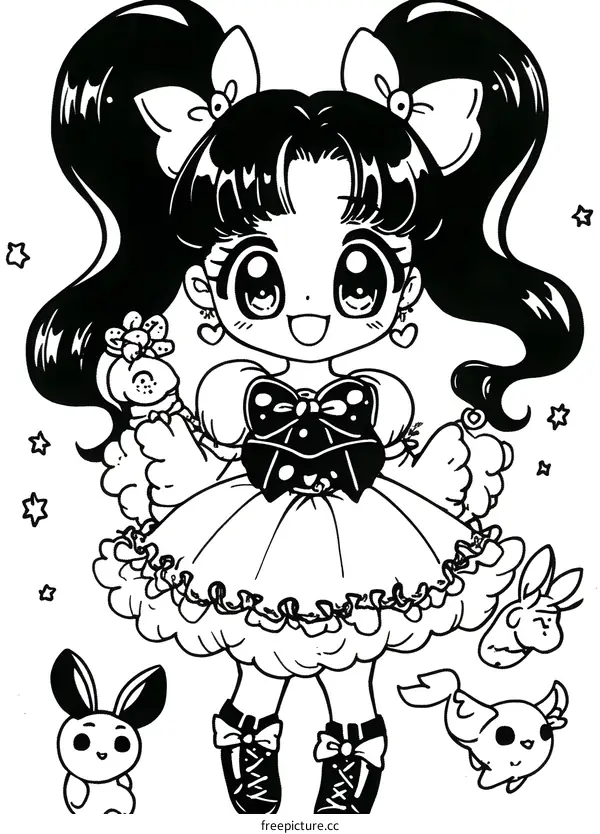 Cute Cartoon Girl with Bunny Plush Toys