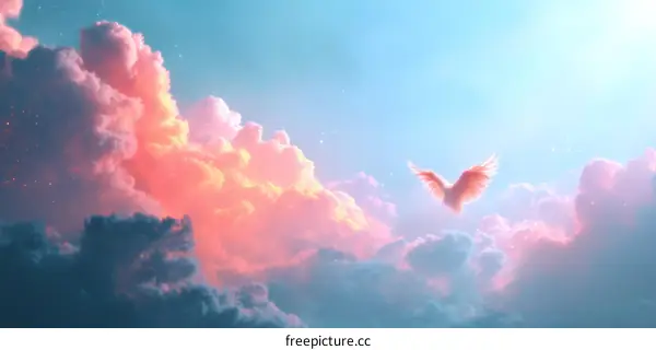 A Winged Angel in a Dreamlike Sky