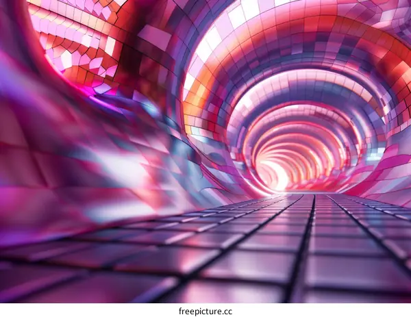 Surreal Futuristic Glowing Pink and Purple Tunnel Portal