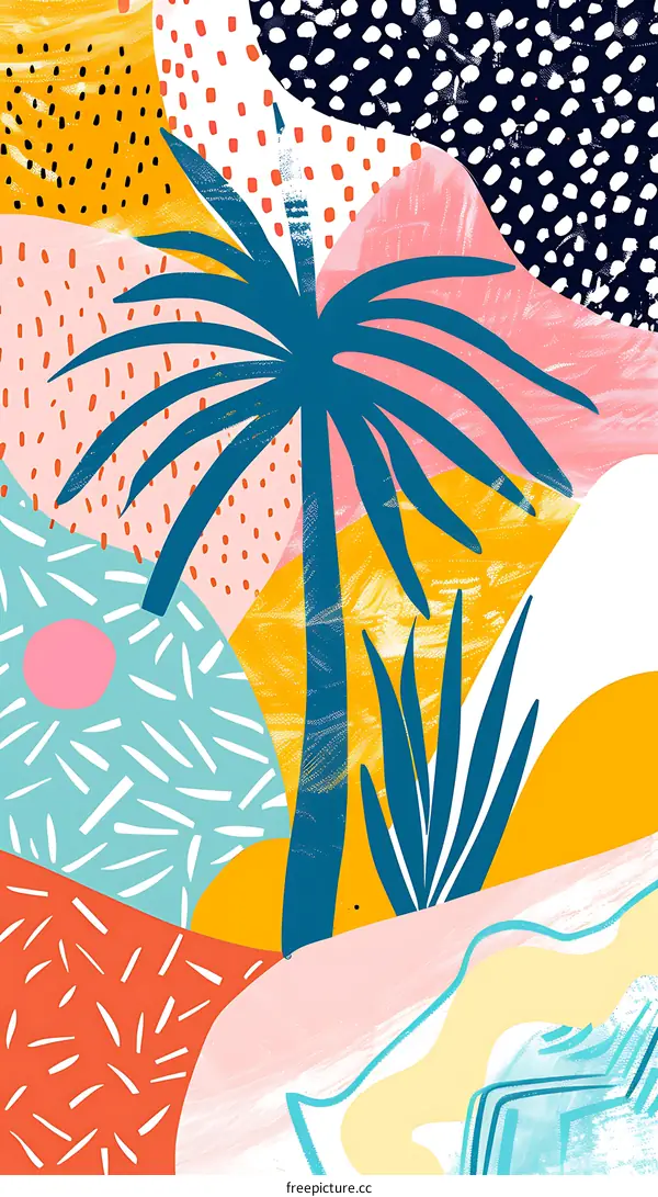 Tropical Abstract Art With Palm Tree And Blue Color