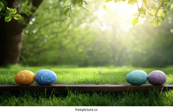 Easter Eggs on Grassy Meadow in Springtime