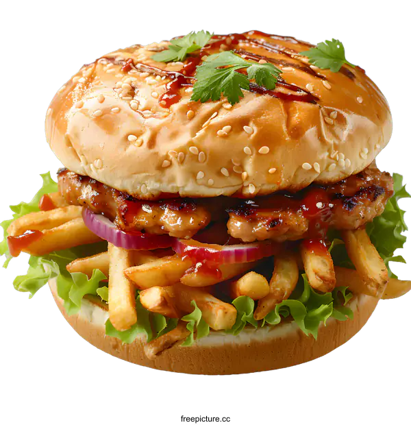 [Transparent Background PNG]Delicious Burger With French Fries