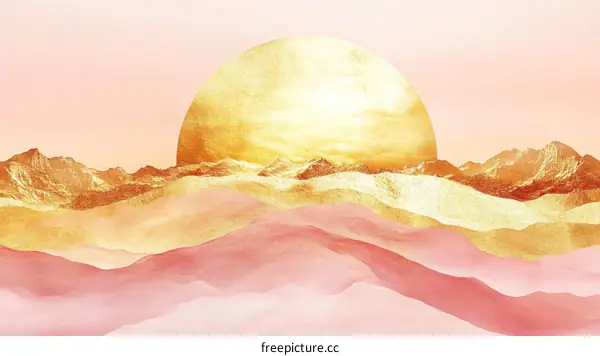 Golden Sunrise Mountain Landscape Illustration