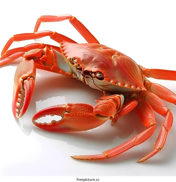 A red crab on a white background