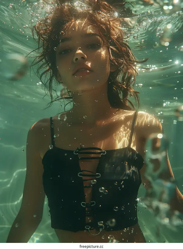 Underwater Portrait of a Woman in a Stylish Top