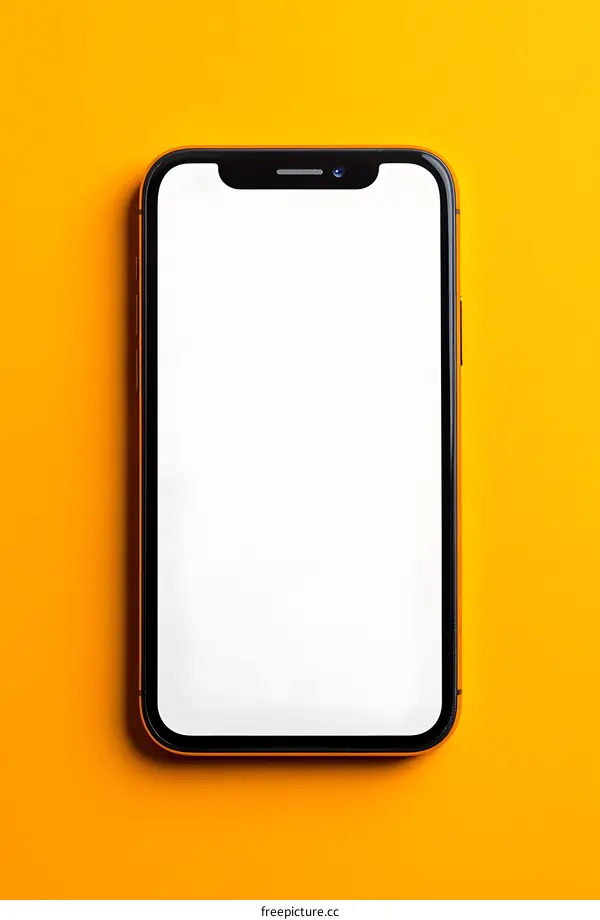 Blank Smartphone Screen Mockup On Yellow Background
