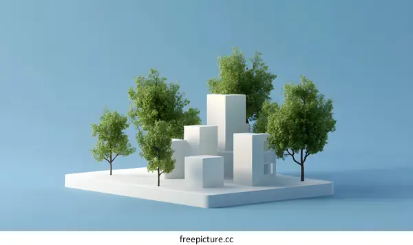 Minimalist White Buildings with Green Trees
