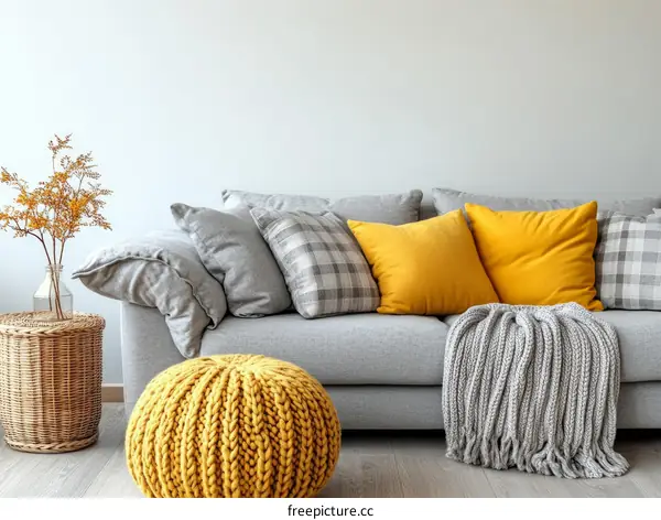 Modern Living Room Interior Design with Yellow Accents