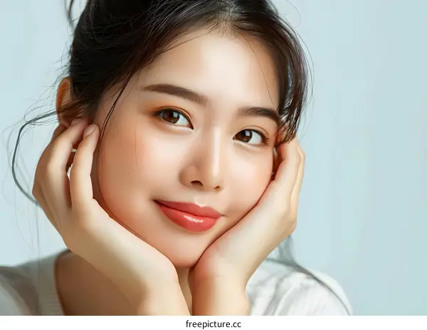 Portrait of a Young Asian Woman with a Soft Smile