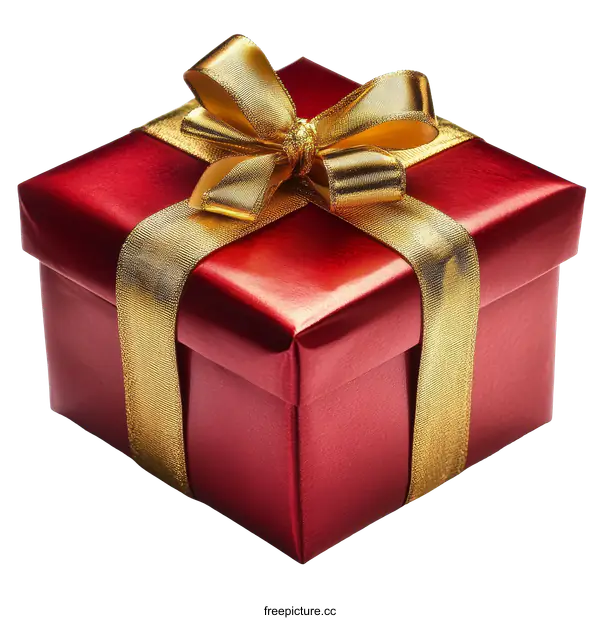 [Transparent Background PNG]Red Gift Box with Golden Ribbon