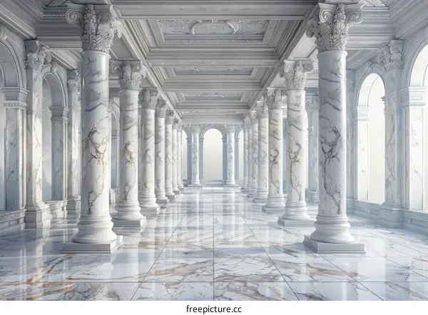 Elegant Marble Columns Hallway Illustration