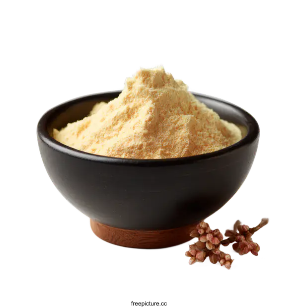 [Transparent Background PNG]Yellow Powder in a Black Bowl