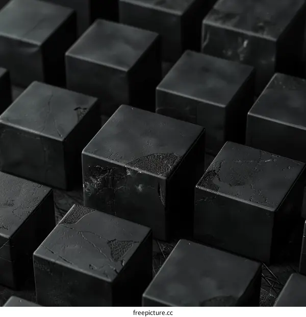 Black concrete cubes arranged in a grid pattern