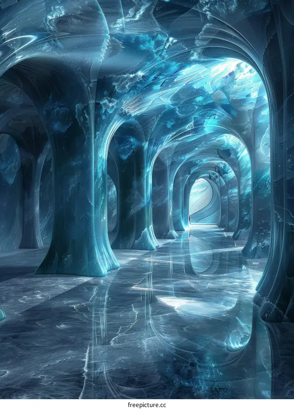 Mystical Crystal Ice Cave Illuminating the Passageway