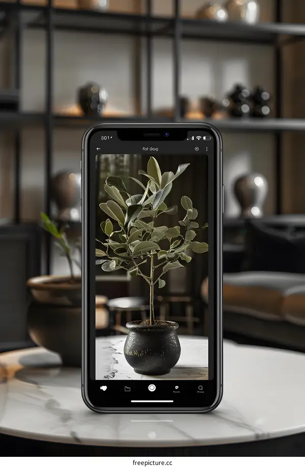 Black Potted Plant On A Phone Screen
