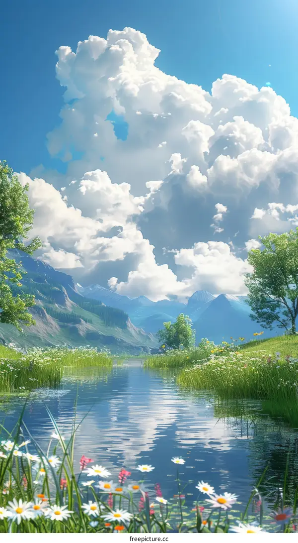 Tranquil River and Mountainous Landscape