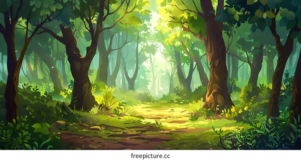 Sunlight Through Forest Trees Green Lush Nature