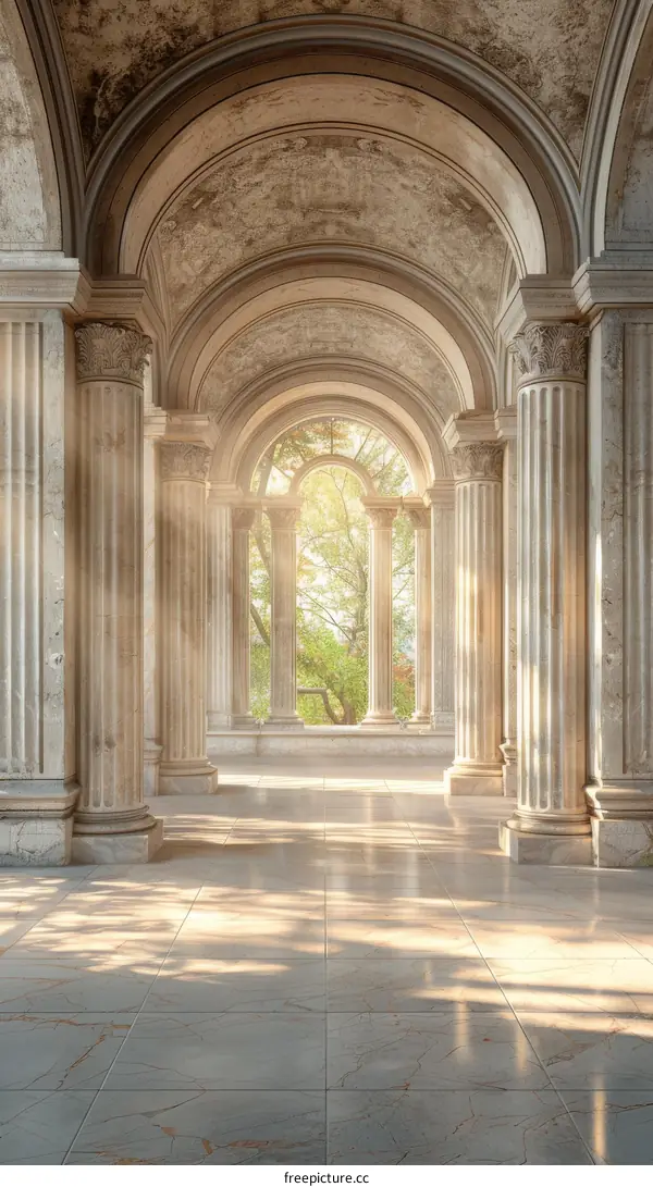 Ancient Roman Colonnade with Sunlight