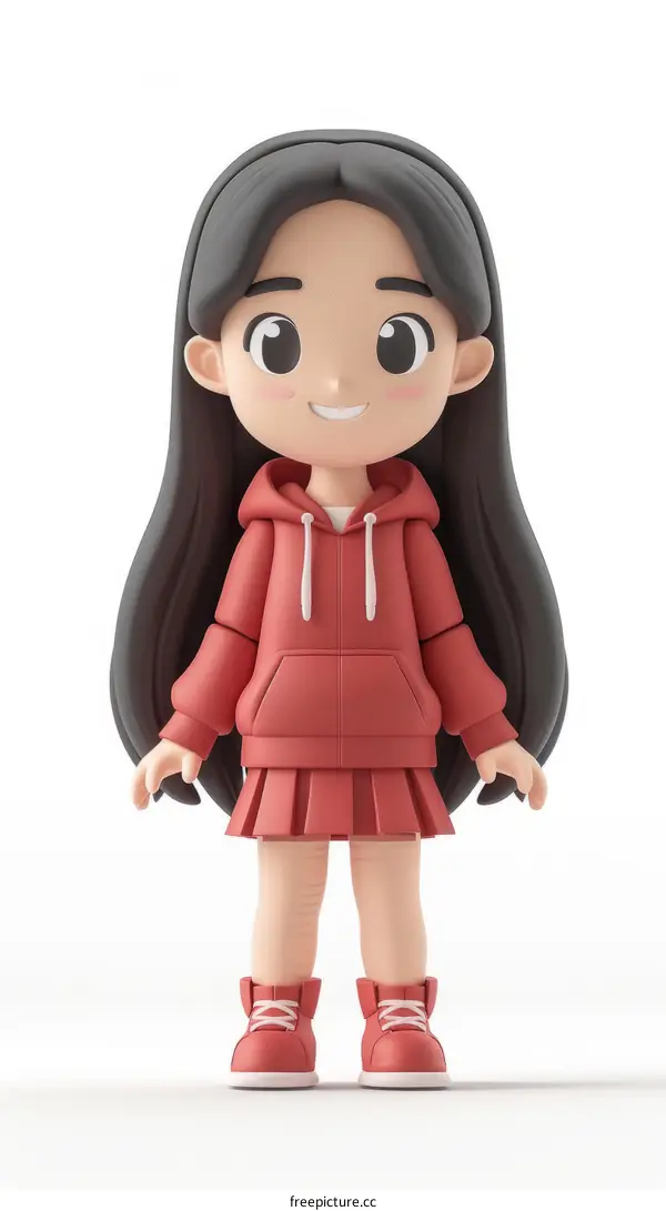 3D illustration of a cute Asian school girl