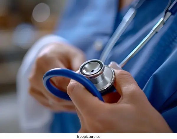 Close up of a female doctor holding a stethoscope in her hands