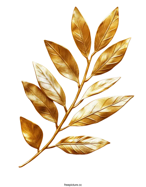 [Transparent Background PNG]Golden Leaf Branch on White Background