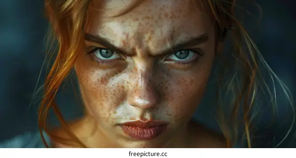 Close Up Portrait of a Woman with Intense Expression