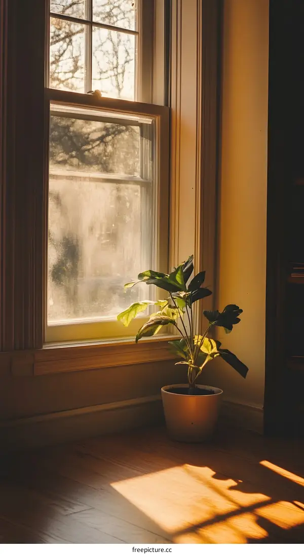 Sunlight Streaming Through Window With Plant