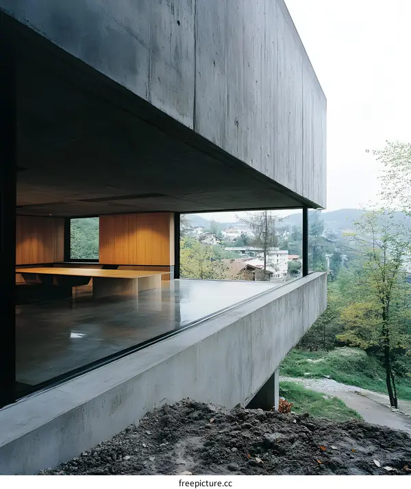 Modern Concrete House with Panoramic View of Green Mountains