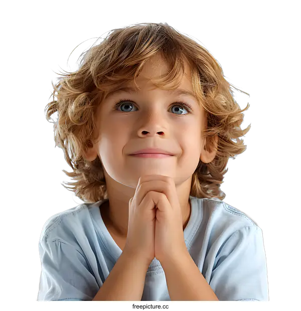 [Transparent Background PNG]Portrait of a cute caucasian boy with blond hair and blue eyes