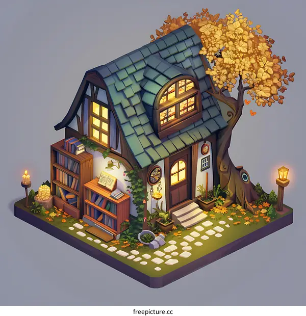 Cozy Cottage With Bookshelf and Garden