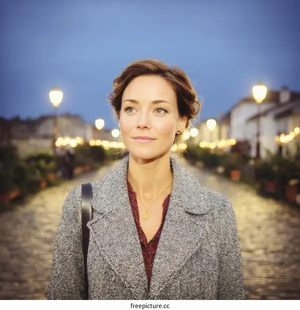 Elegant Woman on a City Street at Dusk