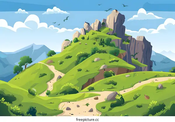 Green Mountain Landscape Illustration