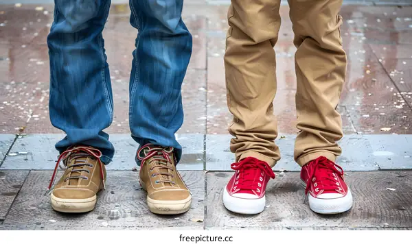 Two Pairs of Feet on a Sidewalk