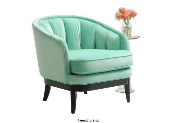 [Transparent Background PNG]Mint Green Velvet Armchair with Decorative Accents