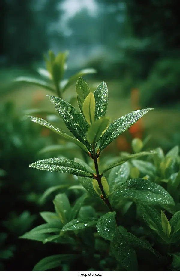 Dew Drops on Lush Green Leaves