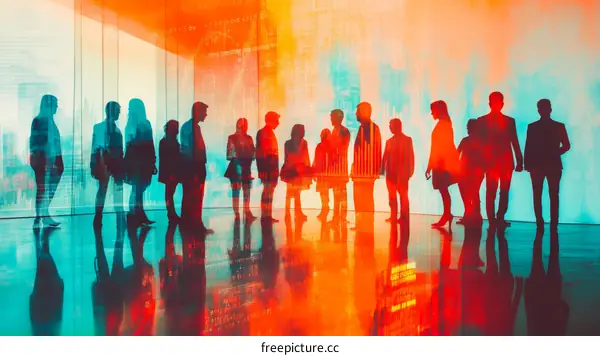 Silhouette Group of Business People Waiting in a Modern Cityscape