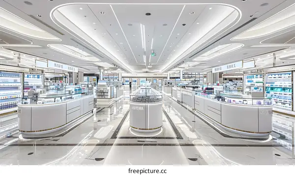 Luxury Beauty Store Interior Design with White and Gold Accents