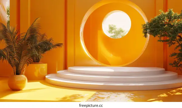 Modern Minimalist Orange Interior Scene with White Podium