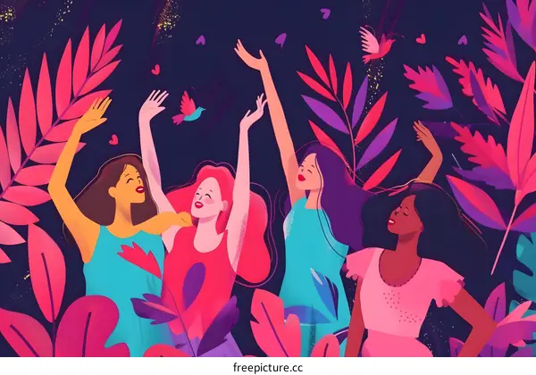 Happy Diverse Women Friends Together Illustration