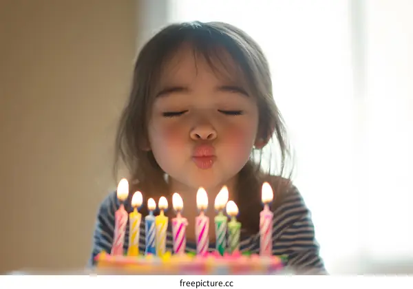 Little Girl Blowing Out Birthday Candles