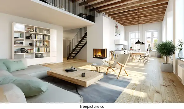 Open Plan Modern European Style Living Room