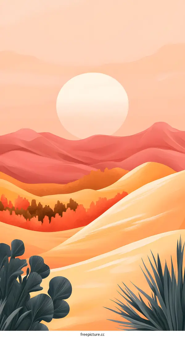 Abstract Orange Desert Landscape with Sunset