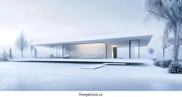 Modern Minimalist Architecture Design in a Snowy Winter Landscape