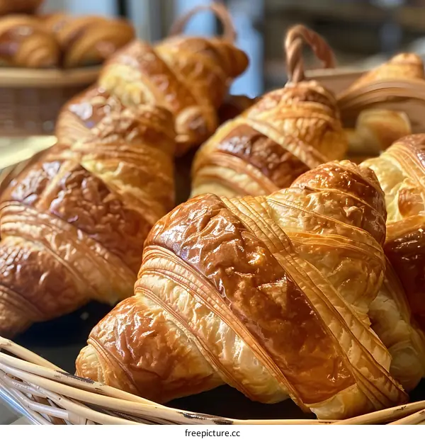 Freshly Baked Croissants in a Basket