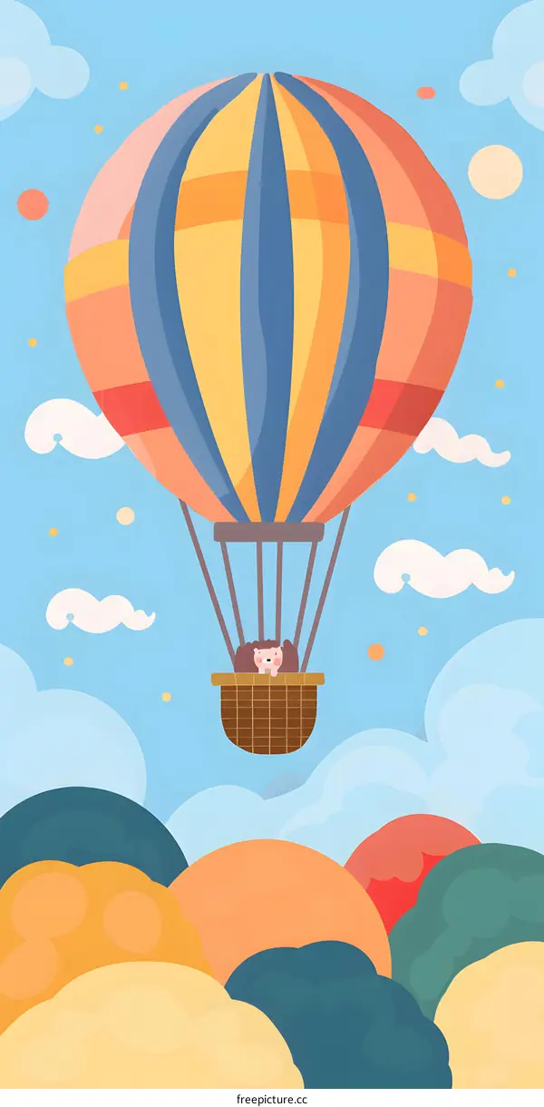 Cute Cartoon Hot Air Balloon Illustration