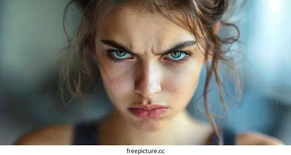 Close Up Portrait of a Woman with Intense Expression