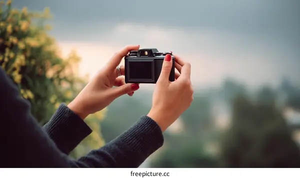Woman Taking Photo Outdoors with a Camera
