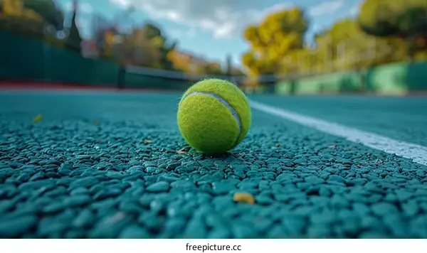 Tennis Ball on a Green Court