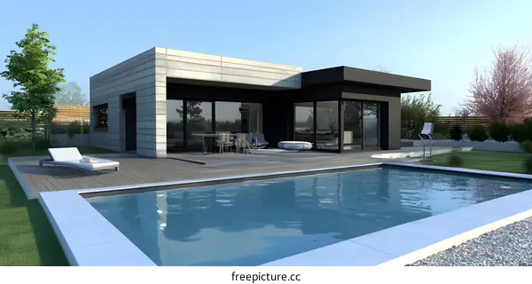 Modern House with Swimming Pool and Deck